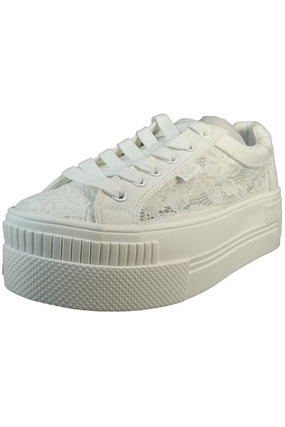 Buffalo Damen Low Sneaker Paired Bloom Low Top Hochzeit 1636161 Weiß White Textil mit Perfect Fit Memory Foam