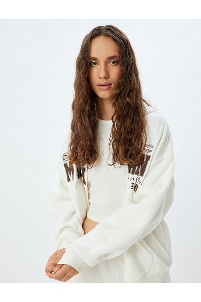 Koton Oversize Zippered Hooded Sweatshirt - Back Printed Pocket Detail