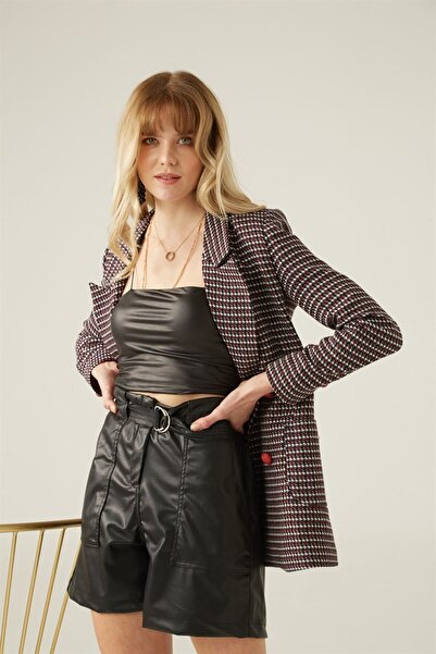 Livanomi Siyah Kemerli Deri Şort