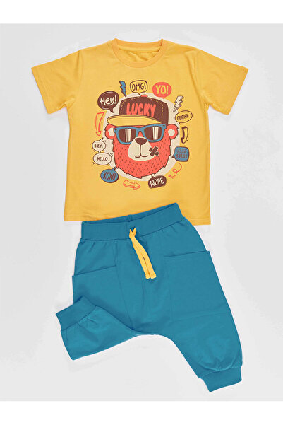 Denokids Lucky Bear Boy Yellow T-Shirt Capri Shorts Summer Suit 3-8 Years Old