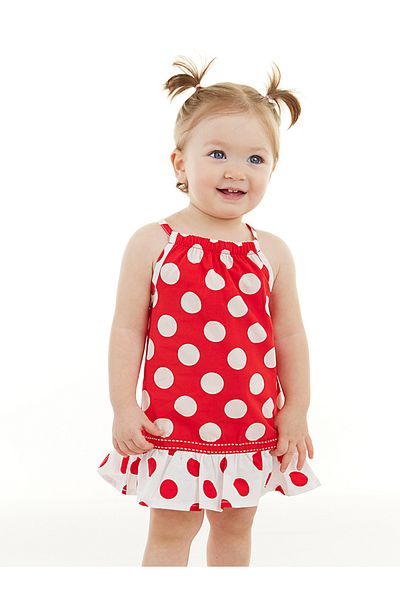 Denokids Rotes gepunktetes Sommerkleid für Baby Mädchen - Träger