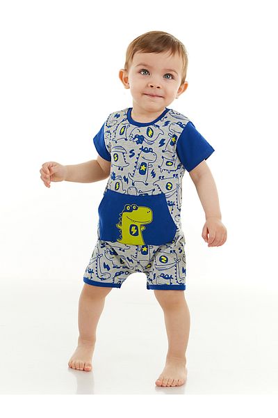 Denokids Super Dino Baby Boy Grauer Sommeroverall