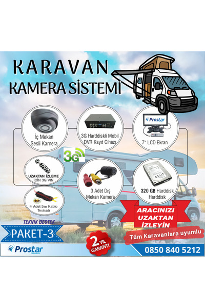 ProstarTeknoloji Uzaktan Takipli Karavan Kamera Sistemi Seti Kayıtlı Harddisk...