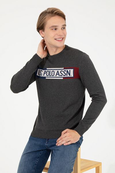 U.S. Polo Assn. Men's Anthracite Melange Crew Neck Knitwear Sweater 50253972 -Vr081