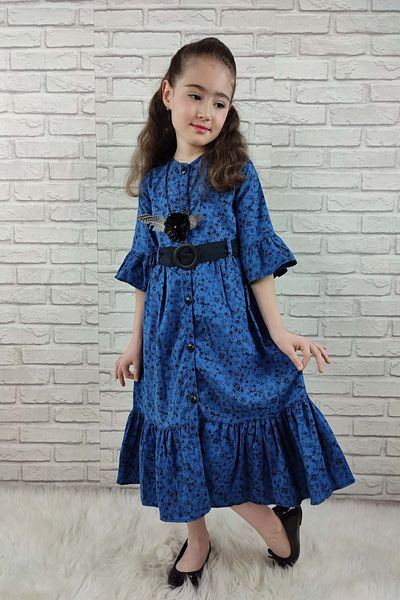 Mnk Rochie de fetiță Basma de epocă 0299 Albastru
