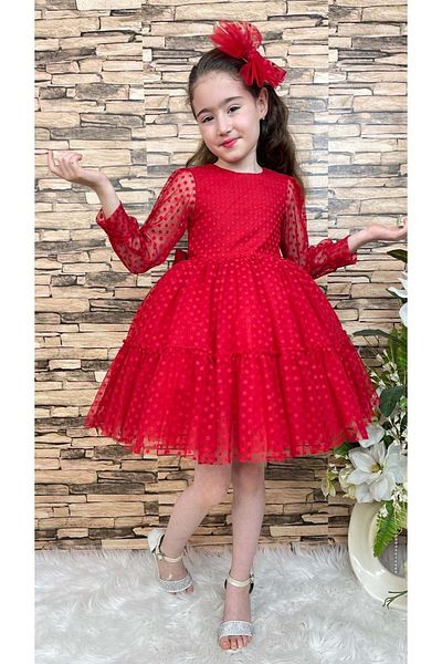Mnk 0306 Model Red Girl's Dress - Katkat Princess with Lace Buckle