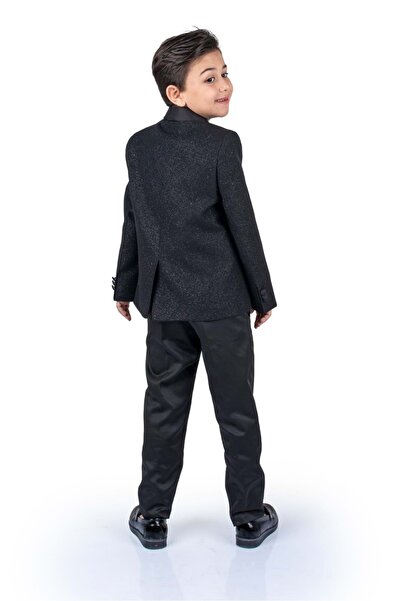 Mnk Baby&Kids Vest Set Boy's Groom Suit with Silvery Jacket Mnk0501 Black