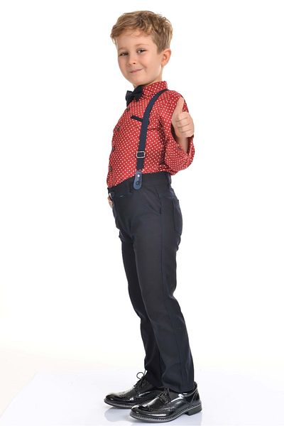 Mnk Long Pants Dark Print Shirt Boy's Set 0301 Burgundy