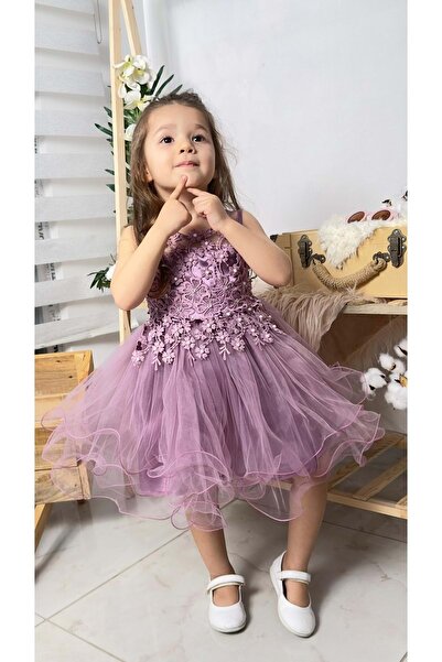 Mnk Baby&Kids İncili Kız Çocuk Daisy Elbise MNK0585 MOR