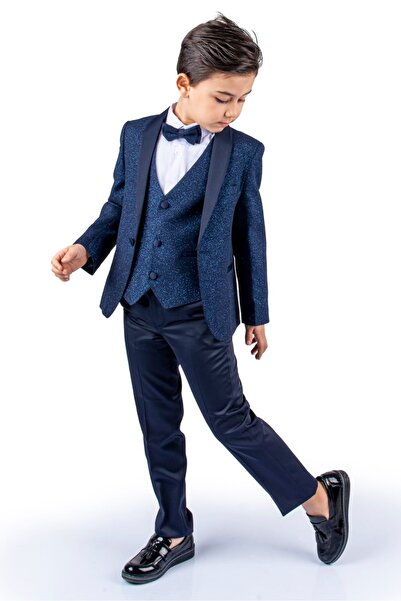 Mnk Baby&Kids Simli Ceketli Yelekli Erkek Çocuk Damatlık Takım Mnk0501 Lacivert
