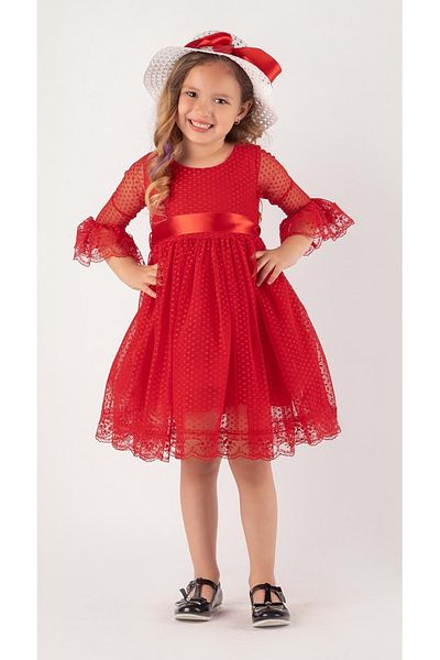Mnk Double Hat Bow Polka Dot Period Dress Red