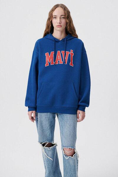 Mavi M1600361-82625-Fw Logo με κουκούλα Φούτερ Σκούρο Λ Γυναικείο Φούτερ