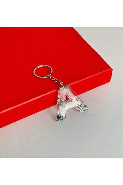 Gift Moda سلسلة مفاتيح إيبوكسي خضراء مع زهور مجففة حقيقية