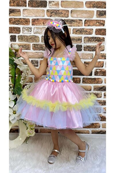 Mnk Kokosh Kız Saten Parti Elbisesi MNK0328 PEMBE