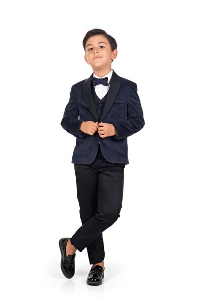 Mnk Baby&Kids Boy's Suit with Velvet Jacket and Vest MNK0550 DARK BLUE