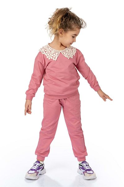 Mnk Baby&Kids Δαντελένιο γιακά με δύο κλωστές Σετ φόρμας για κορίτσια MNK0574 DRIED ROSE