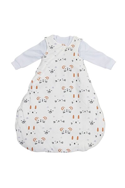 bebegen Unısex Ekru Kedili Kundak Uyku Tulumu