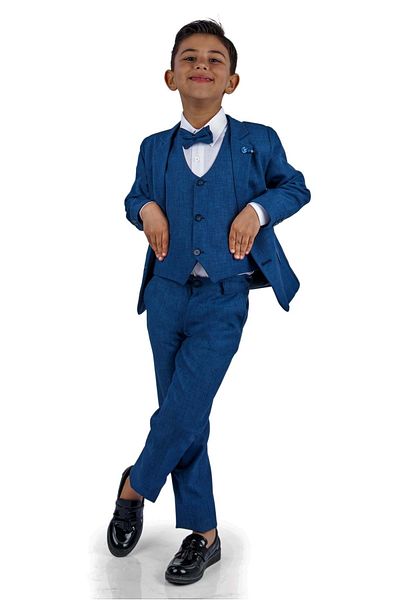 Mnk Baby&Kids Indigo Suit - Brooch, Groom's Suit, Jacket and Vest Shirt Mnk0511