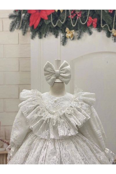 Nissa White Velvet Girl's Dress