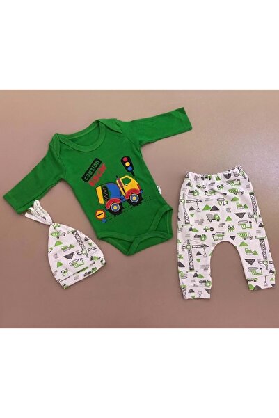 Mnk Baby&Kids طقم أطفال مكون من 3 قطع من Green Truck مع قبعة كوكوليتا وبدلة بادي باللون الأخضر