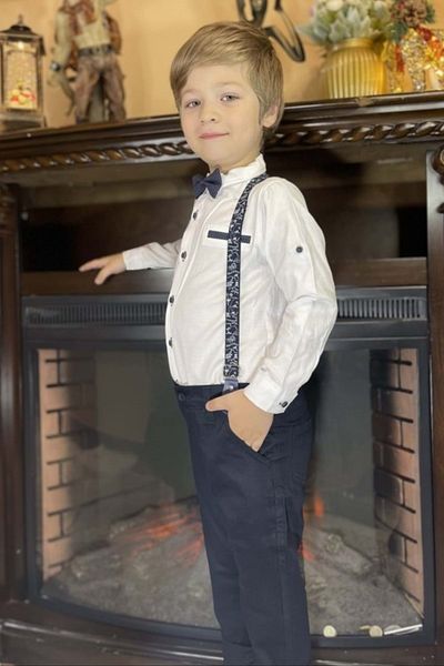 Mnk Oxford Shirt Long Pants Boy's Set Mnk0302 White