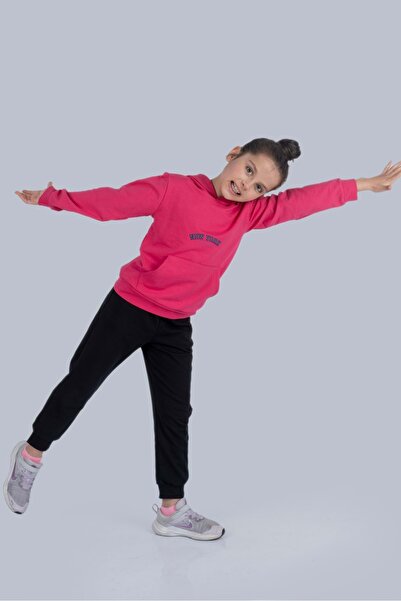 Mnk Baby&Kids Νέα Υόρκη Μίνι Καγκουρό Φούτερ με κουκούλα για κορίτσια MNK0513 ΦΟΥΚΣΙΑ