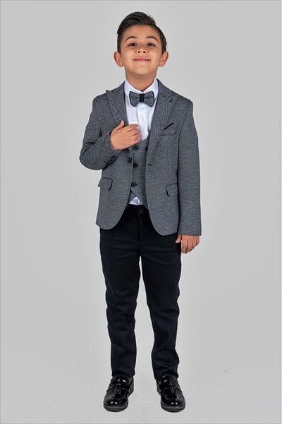 Mnk Baby&Kids Boy's Set - Handkerchief, Groom's Suit Jacket and Vest, Black Mnk0487