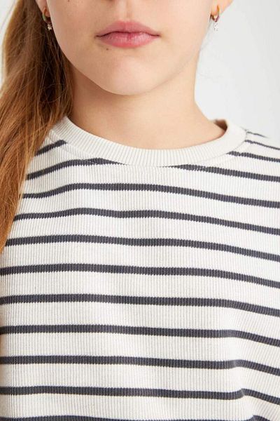 DeFacto B7378A8 Ss Girl's Relax Fit Crew Neck Striped Sweatshirt