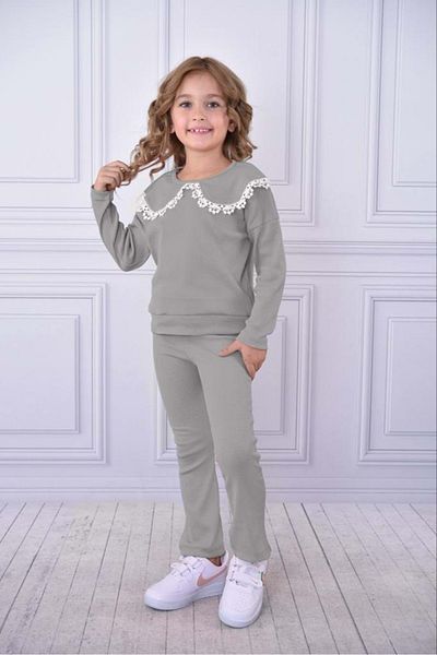 Mnk Baby&Kids Scallop Collar Corded Fabric Girl's Tracksuit Set MNK0569 GRAY