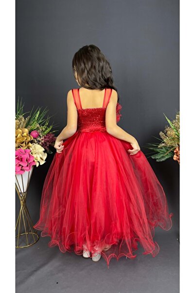 Mnk Baby&Kids Lányruha, réteges, különleges alkalomra szóló estélyi ruha MNK0475 PIROS