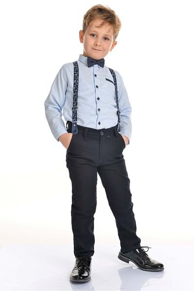 Mnk Oxford Shirt Long Pants Boy's Set Mnk0302 Blue