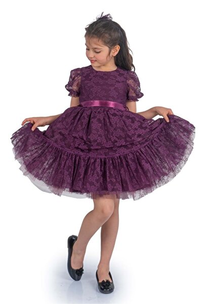 Mnk Papatya Dantel Kız Çocuk Elbise MNK0332 MOR