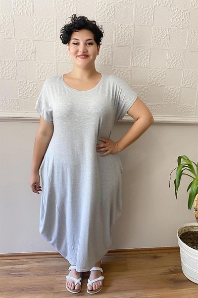 Zer Otantik Casual Plus Size Combed Cotton Dress Gray