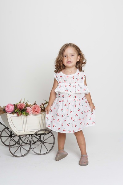 Mnk Baby&Kids Fruit Printed Cotton Terry Cotton Sleeve Fishtail Detail Girls ...