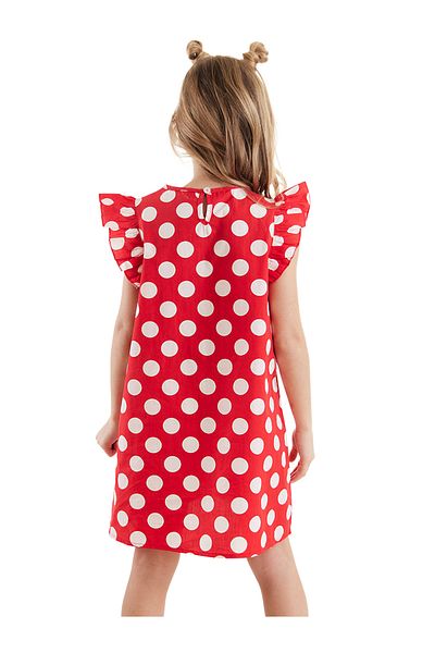 Denokids Katzenmädchenkleid aus Popeline, rot gepunktet, Sommerkleid aus Popeline