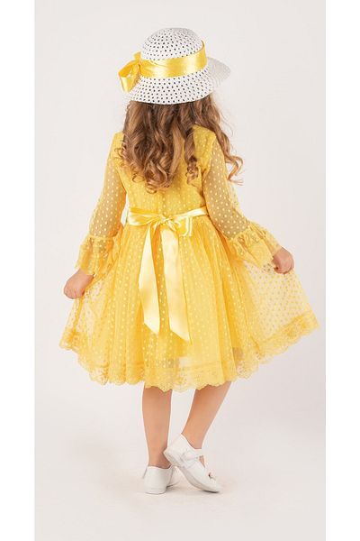 Mnk Double Hat Bow Polka Dot Period Dress Yellow