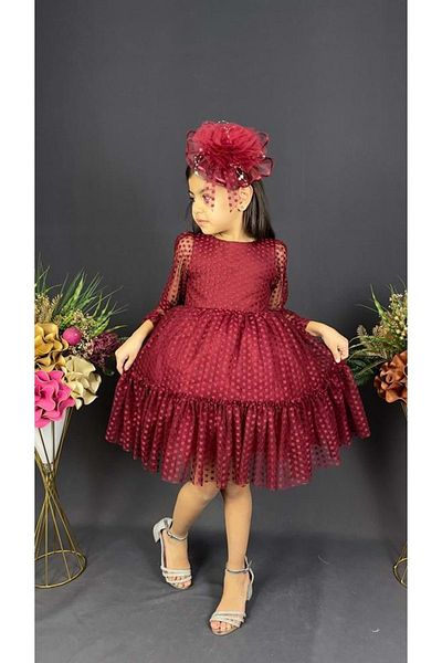 Mnk Burgundy Girl's Dress - Katkat Princess, Lace Buckle 0306