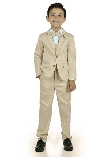 Mnk Baby&Kids 6 Buttons Children's Full Suit with Vest and Jacket MNK0523 BEIGE
