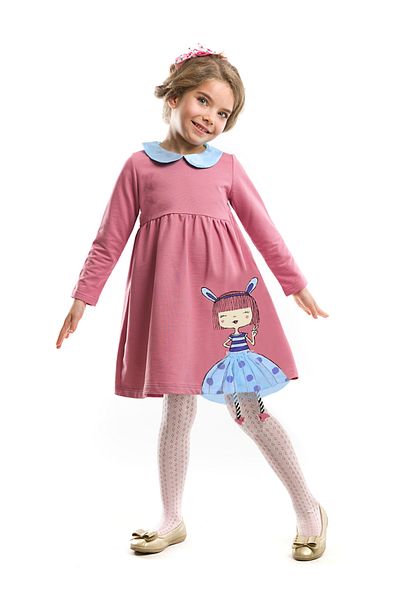 MSHB&G Langärmliges Kleid mit Kaninchenmuster für Mädchen mit getrockneten Rosen