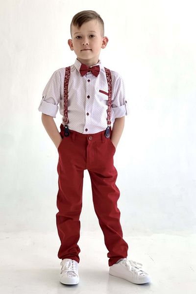 Mnk Long Trousers Patterned Shirt Boy's Set Claret Red