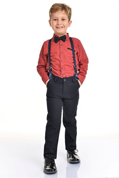 Mnk Uzun Pantolon Koyu Desenli Gömlek Erkek Çocuk Takımı MNK0301 BORDO