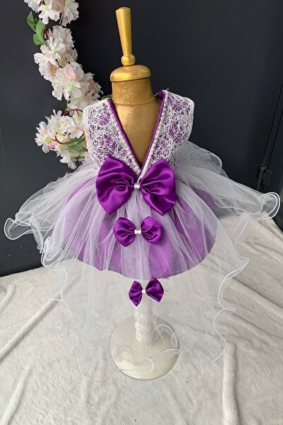 Mnk Baby&Kids Sırt Fiyonklu Kız Bebek Mevlütlük Elbise PNPN147 MOR