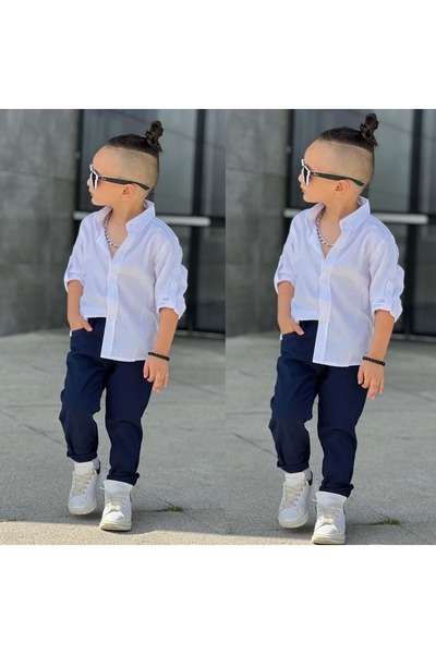 Mnk Baby&Kids Tarz Gömlek Gabardin Pantolon Erkek Çocuk Takım MNK0422 LACİVERT