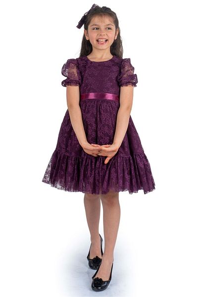 Mnk Purple Daisy Lace Girl's Dress - 0332