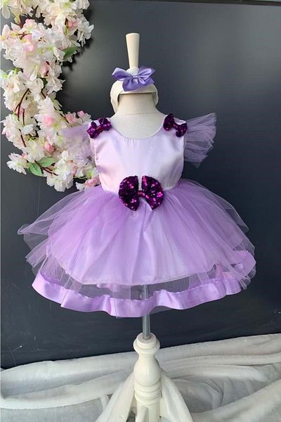 Mnk Baby&Kids Sequin Sequined Bow Satin Baby Girl Mevlütluk Dress Pnpn176 Purple
