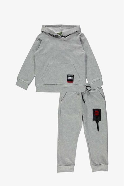 Mnk Baby&Kids Παιδική αθλητική φόρμα πίσω Crested Kangaroo Pocket Hoodie MNK0509 ΓΚΡΙ