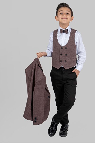 Mnk Baby&Kids Mendil Damatlık Jacketed Vest Boys' Suit Mnk0487 Bordo