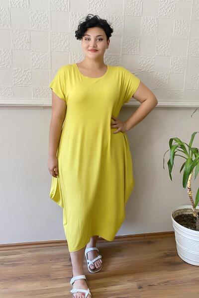 Zer Otantik Salaş Büyük Beden Penye Elbise OLİVE