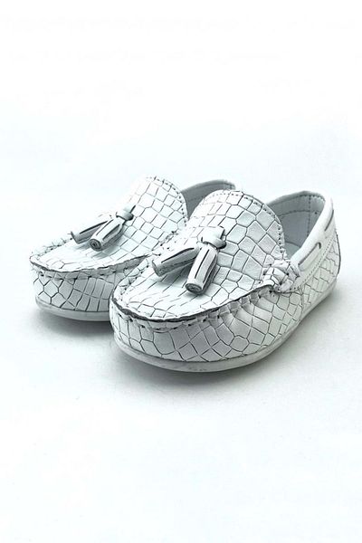 Mnk Crocodile Leather Pattern Boys' Shoes White