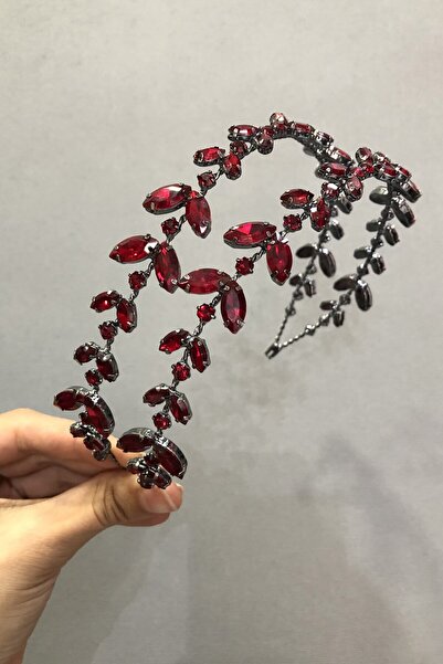 Limelia Алфа модел двуредова бургундска сватбена корона от къна